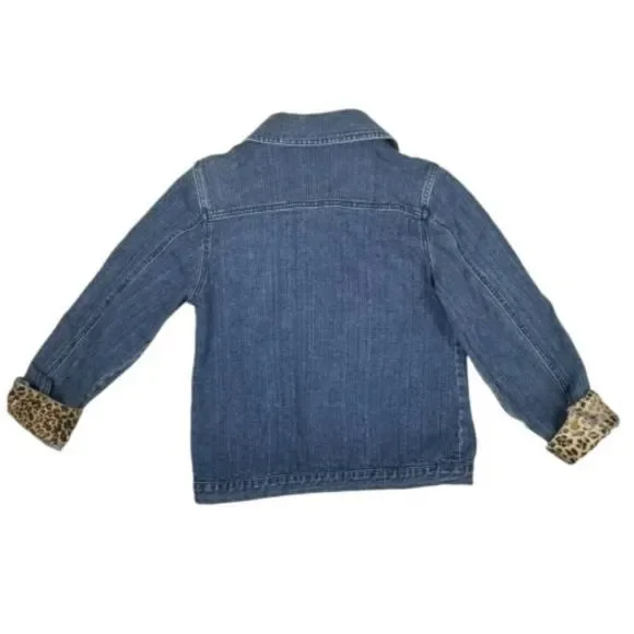Lisa International Womens Small Denim Stretch Jacket Blue Jean Leopard Flip Cuff - Picture 6 of 12